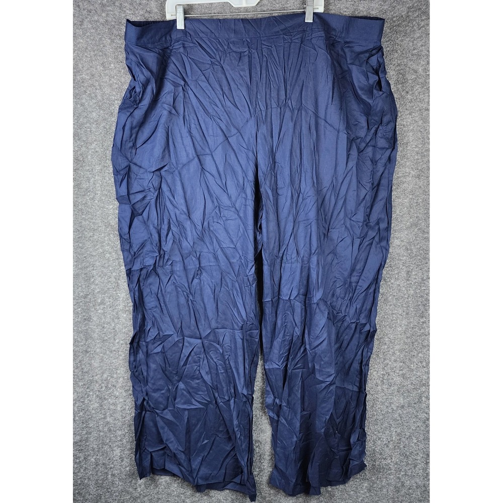 Ellos Wide Leg Pants Womens 3X Navy Blue Elastic Back High Rise NWT